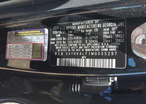 2021 Kia Sorento Sx из США, поврежденный, VIN 5XYRK4LF1MG035297